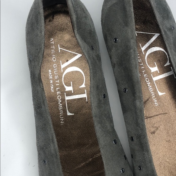 AGL Suede Studded Grey Ballet Slip On Flats - Picture 2 of 5